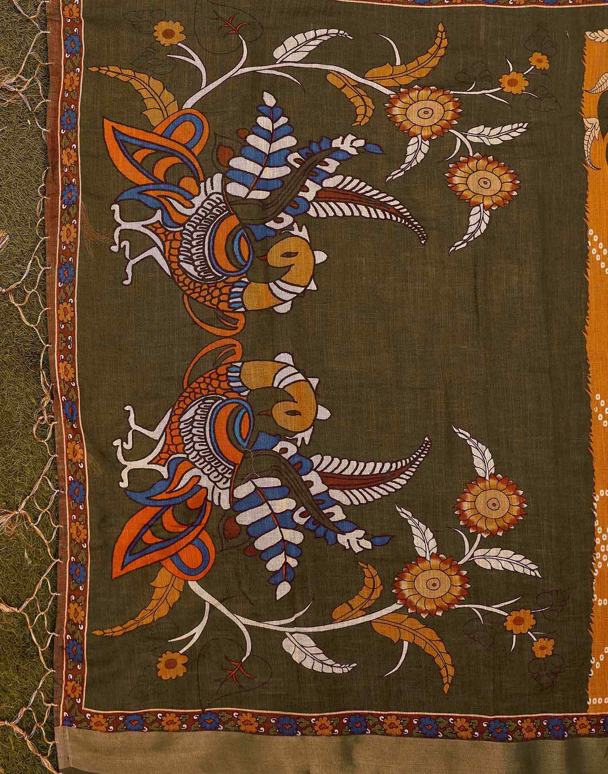 Orange Linen Bandhani Printed Saree