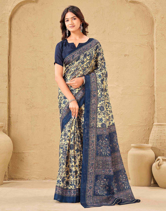 Dark Beige Khadi Floral Printed Saree