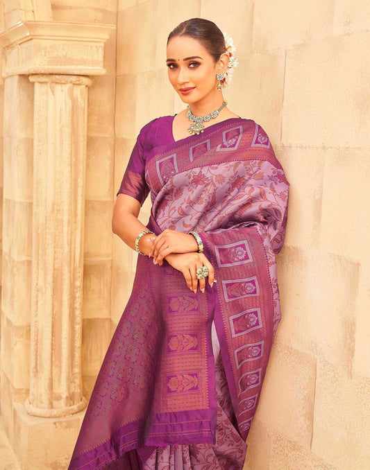 Mauve Silk Woven Kanjivaram Saree