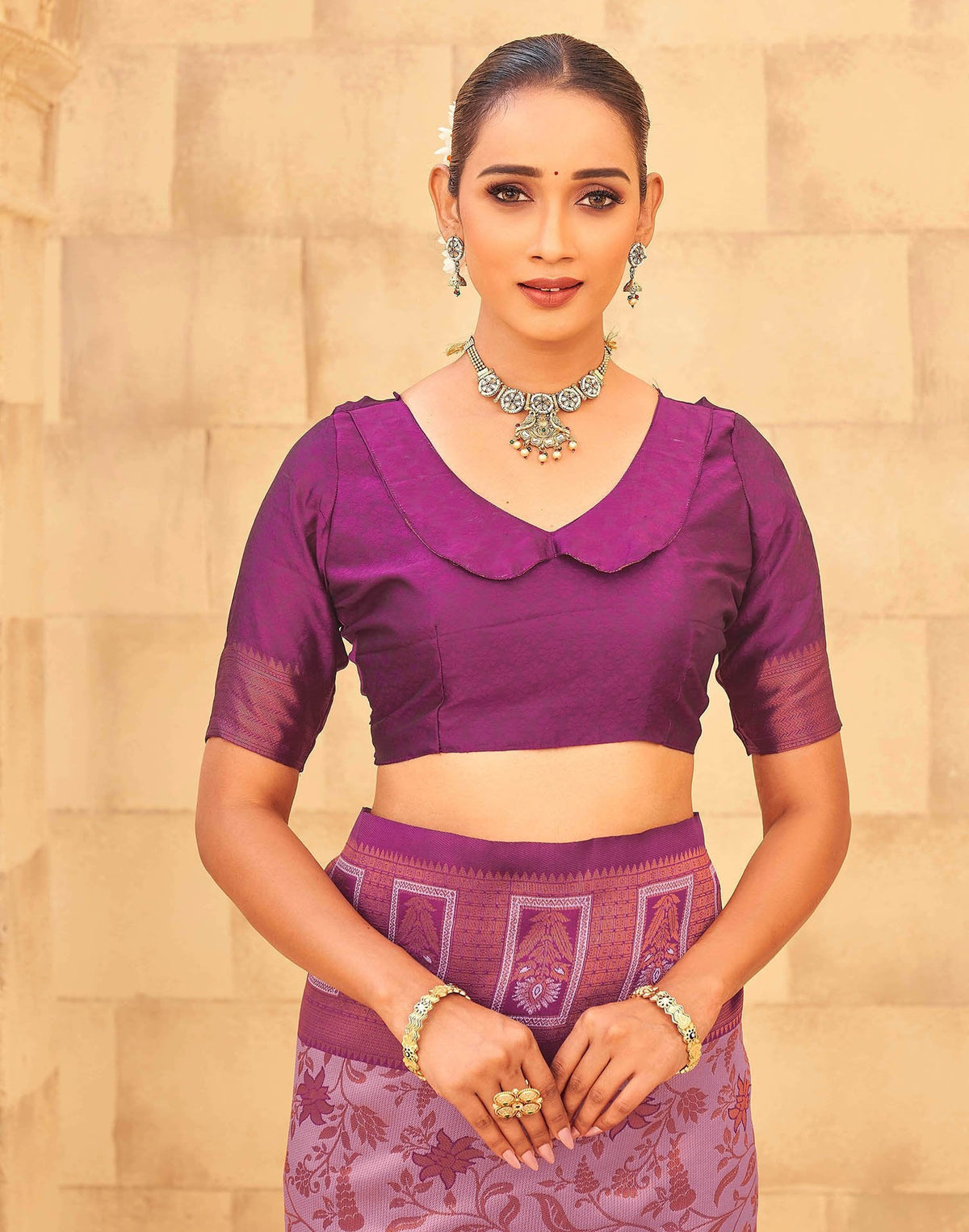 Mauve Silk Woven Kanjivaram Saree
