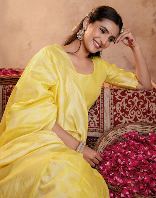 Light Yellow Silk Woven Banarasi Saree