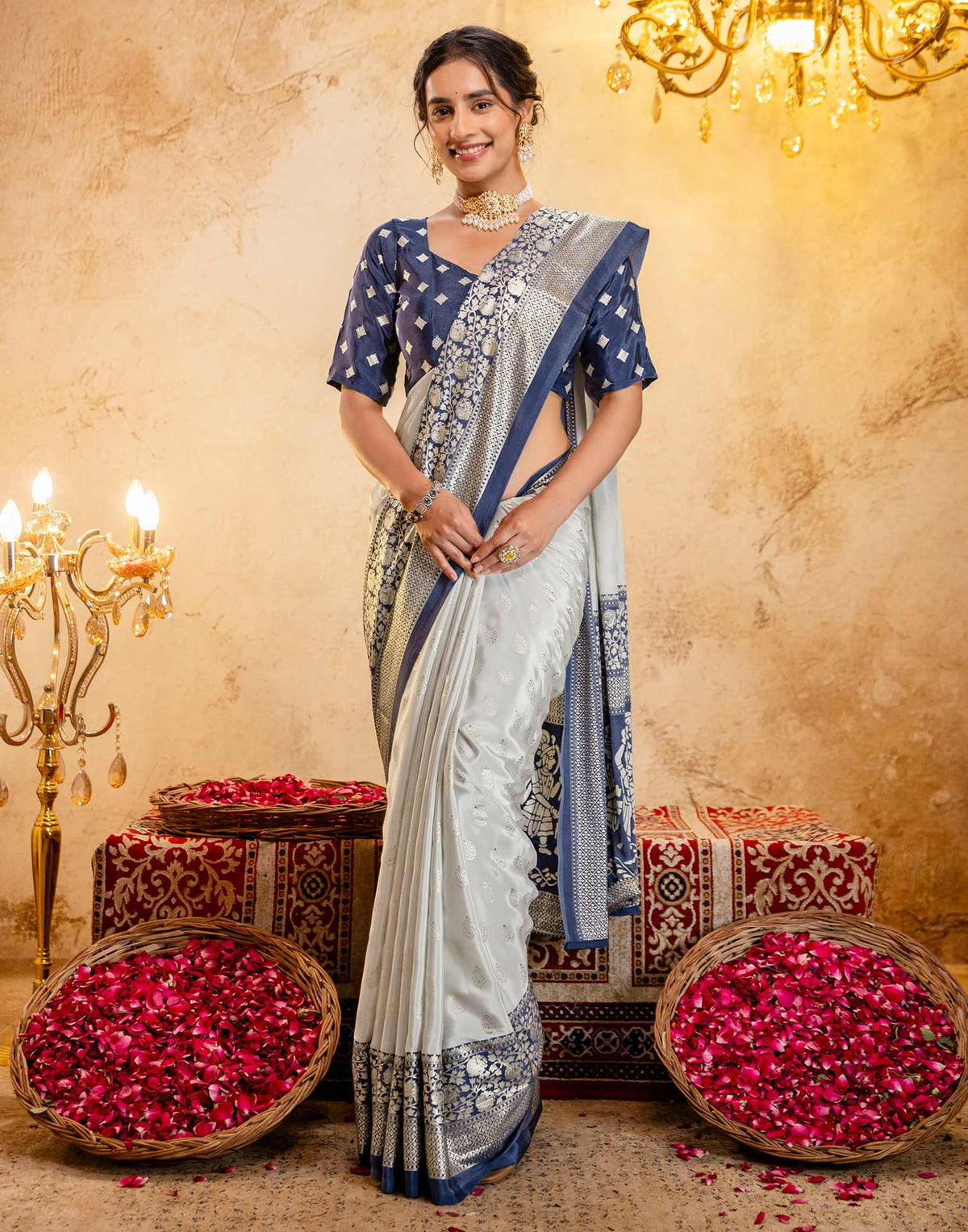 Off White Crepe Silk Foil Printed Saree