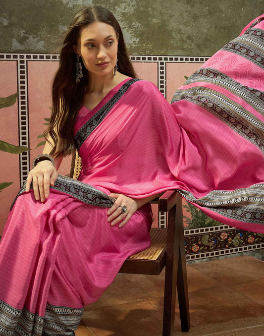 Pink Crepe Silk Printed Saree