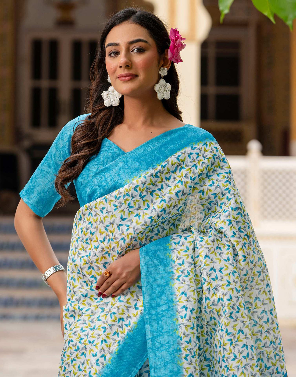 Off White Khadi Printed Saree