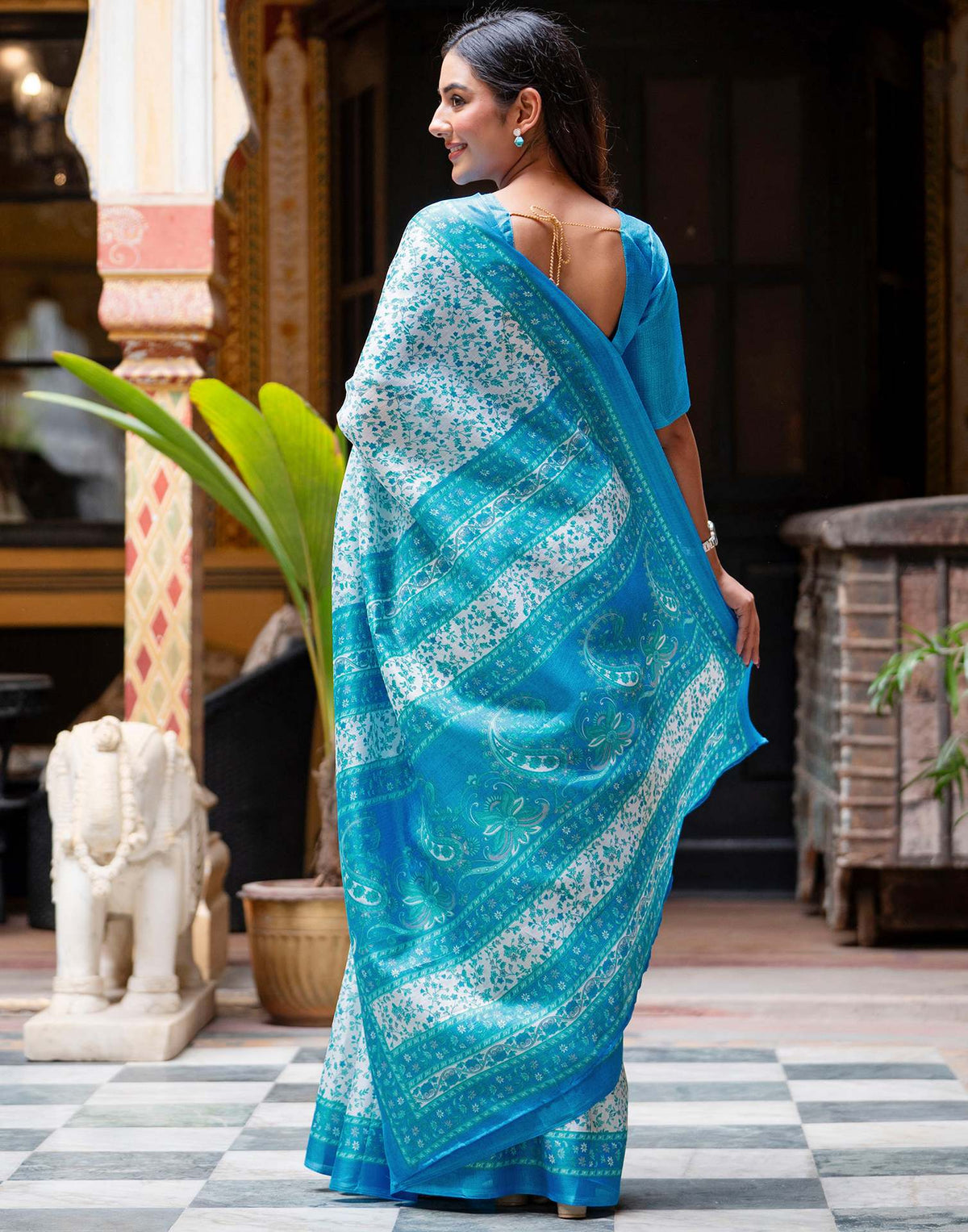 White Khadi Printed Saree