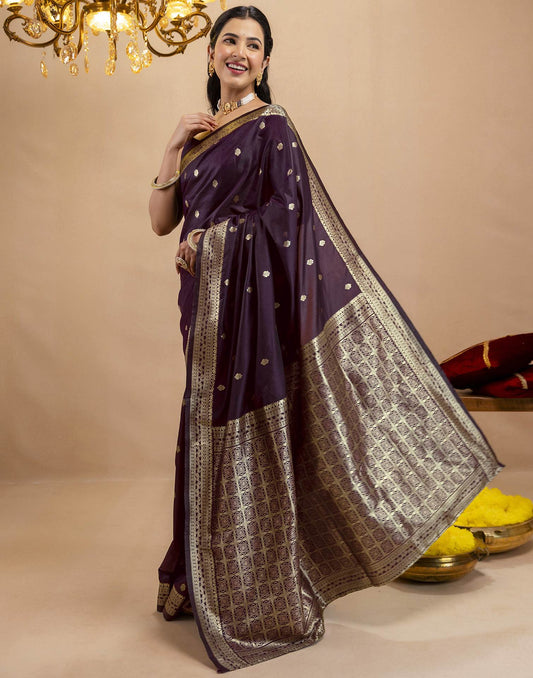 Dark Purple Silk Woven Banarasi Saree