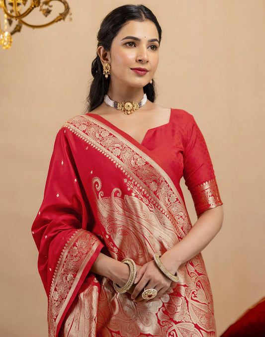 Red Silk Woven Banarasi Saree