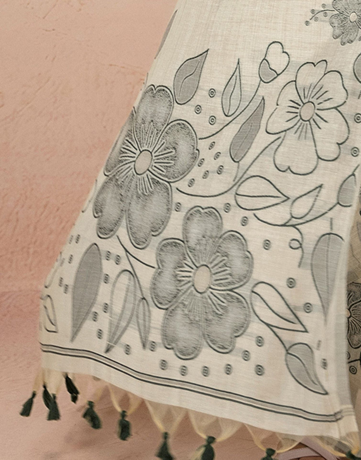 Beige Chanderi Cotton Woven Saree