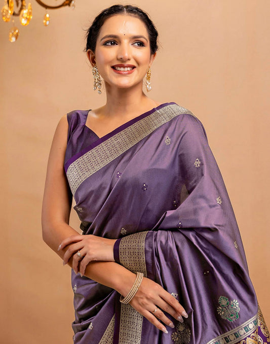 Dusty Purple Silk Woven Banarasi Saree