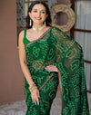 Green Chiffon Bandhani Printed Saree