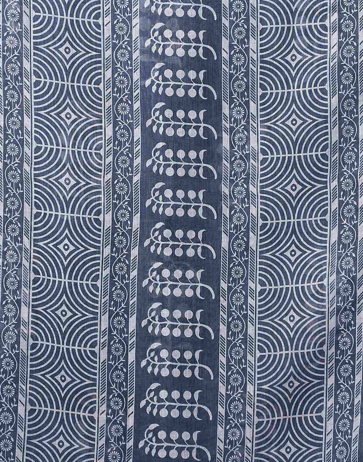 Navy Blue Linen Printed Saree