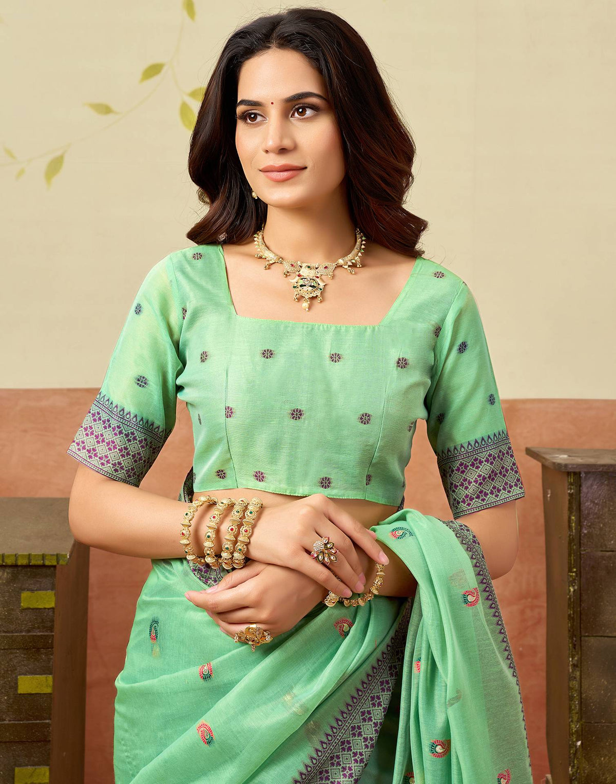 Light Green Chanderi Woven Saree