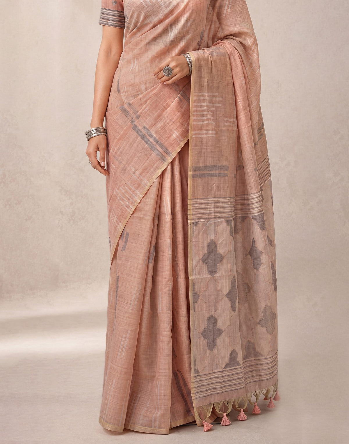 Light Peach Cotton Silk Woven Handloom Saree