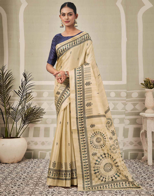Beige Khadi Printed Saree