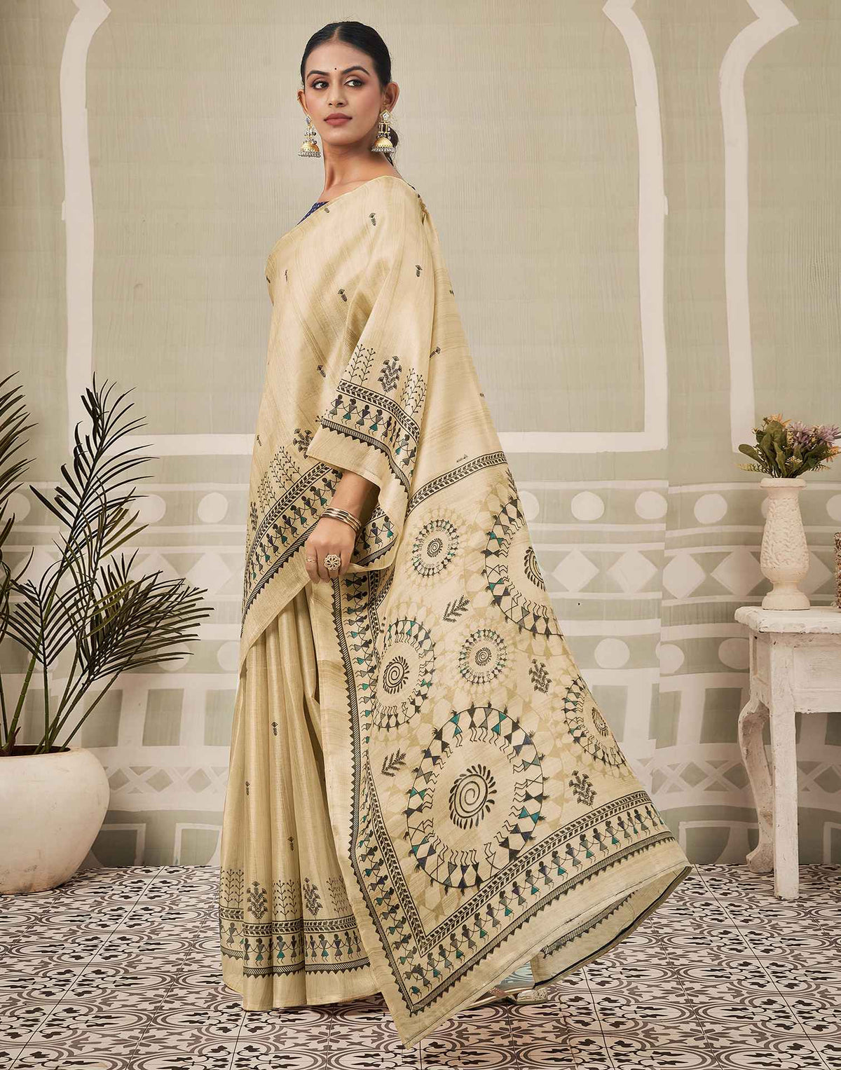 Beige Khadi Printed Saree