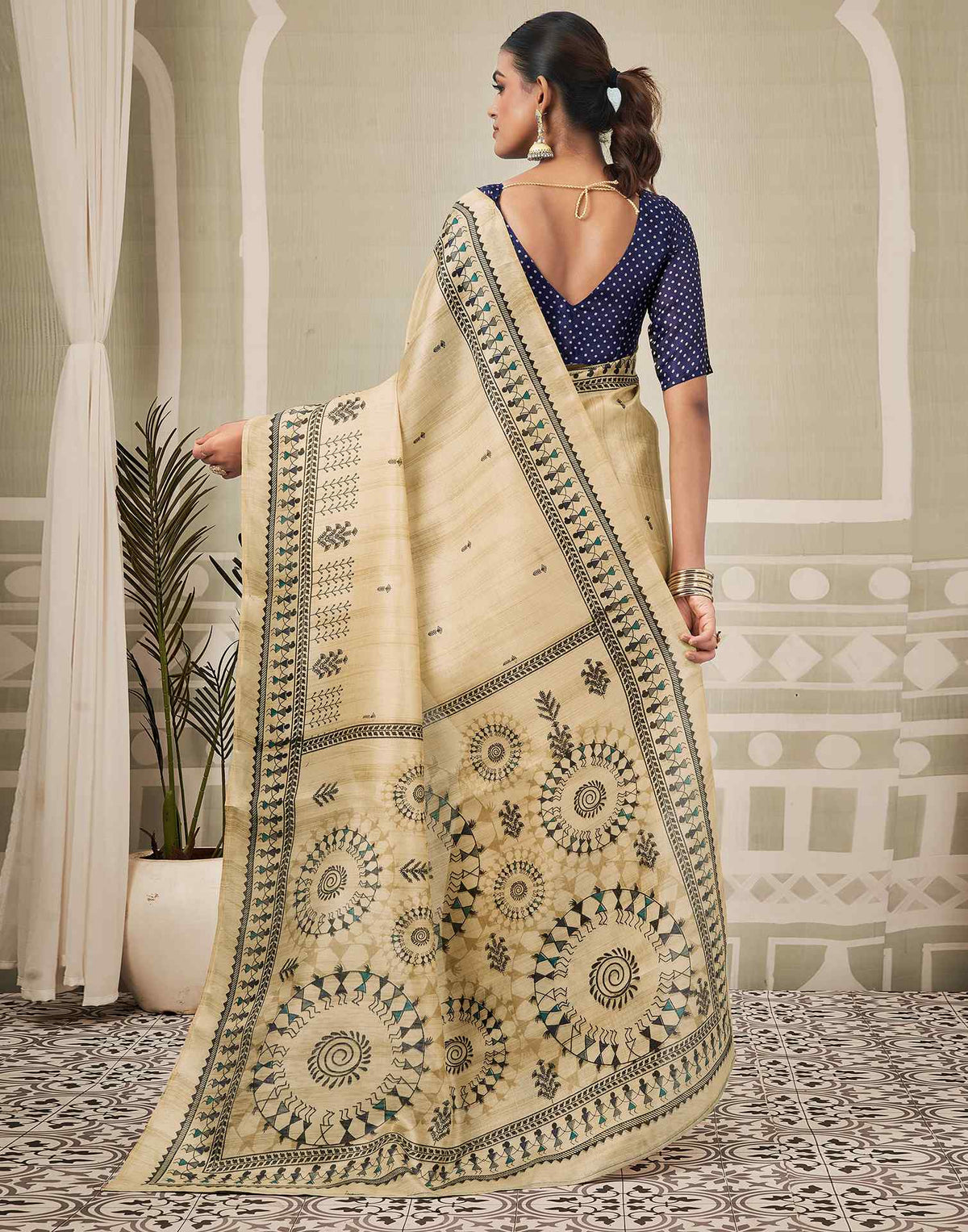 Beige Khadi Printed Saree