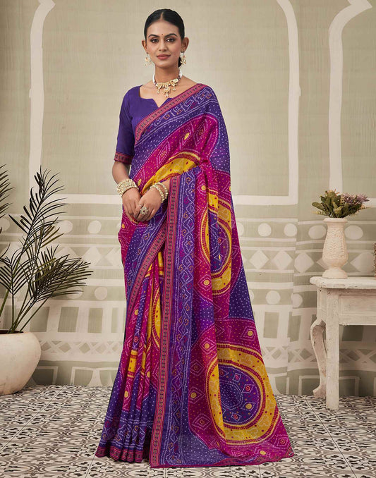 Purple Georgette Bandhani Saree