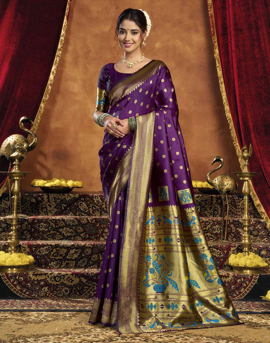 Purple Silk Woven Paithani Saree