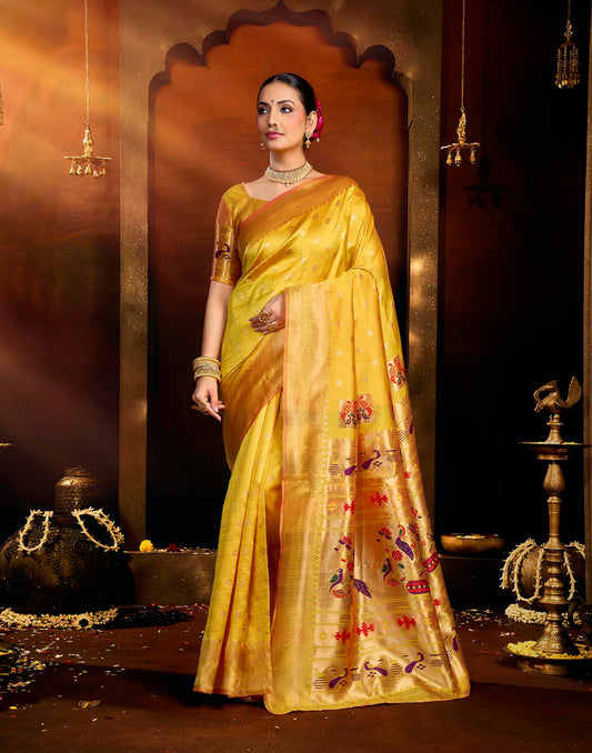 Yellow Silk Woven Paithani Saree