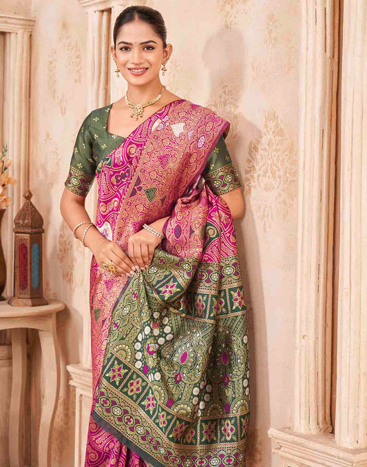 Pink Silk Woven Banarasi Saree