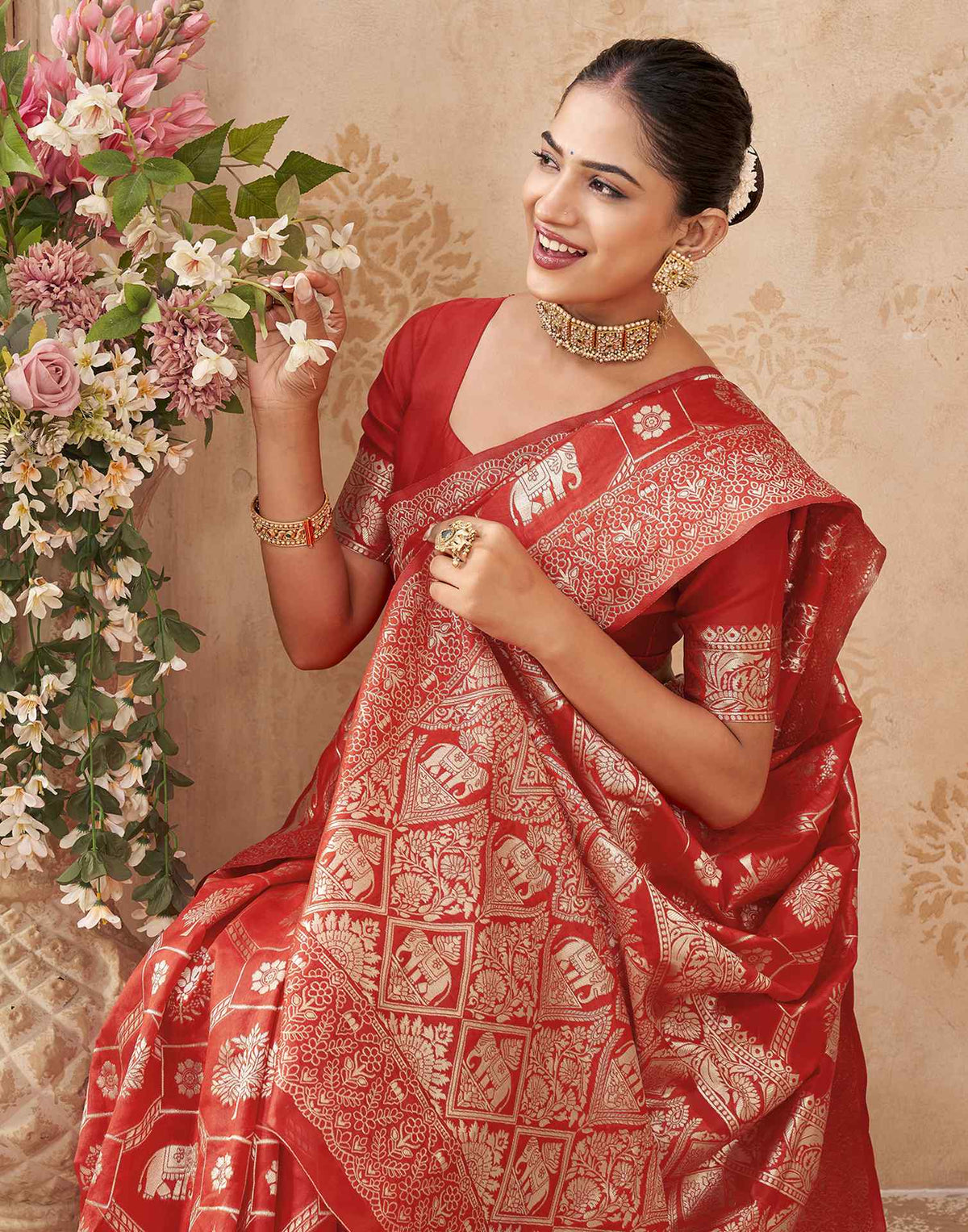 Red Silk Woven Banarasi Saree