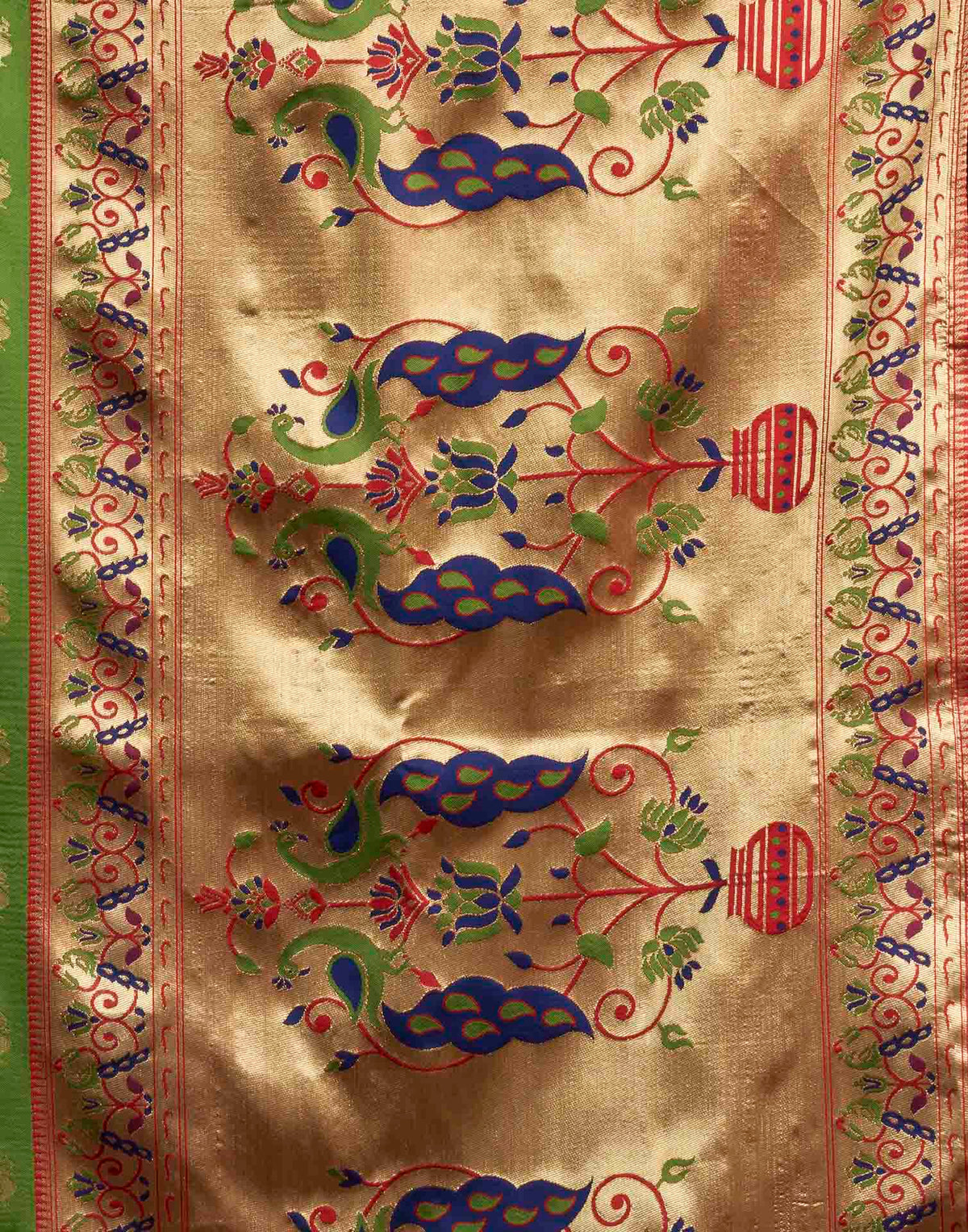 Parrot Green Silk Woven Paithani Saree