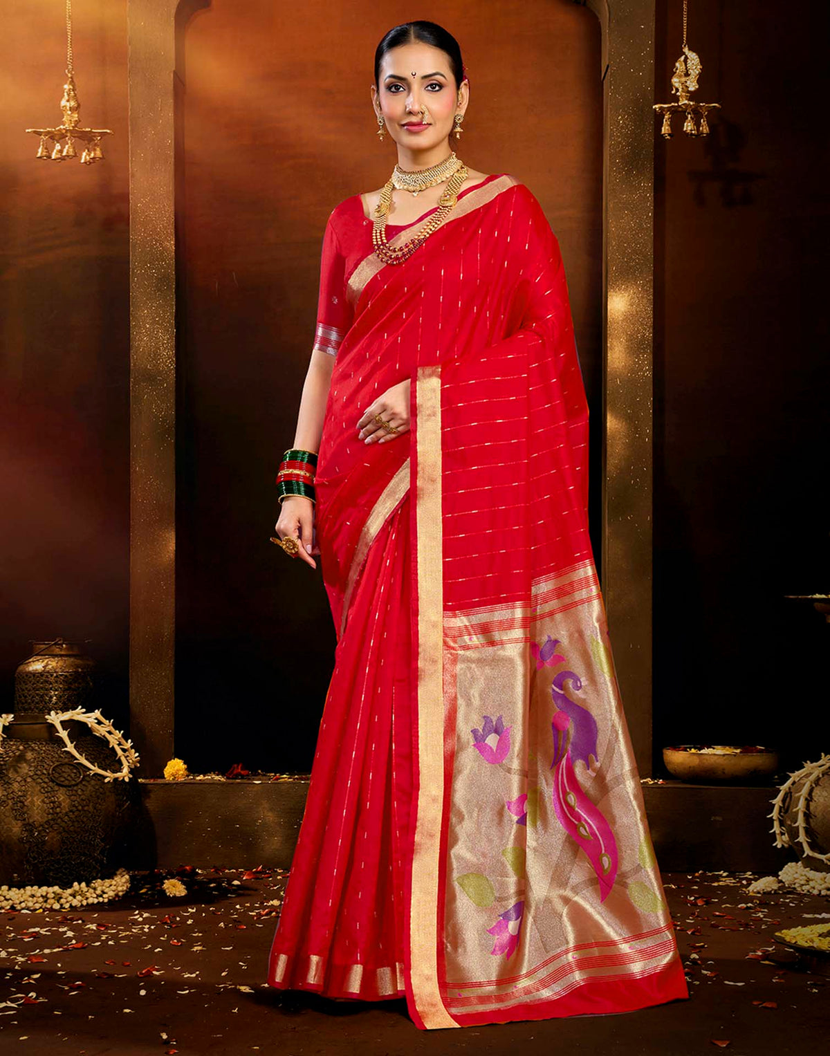 Red Silk Woven Paithani Saree