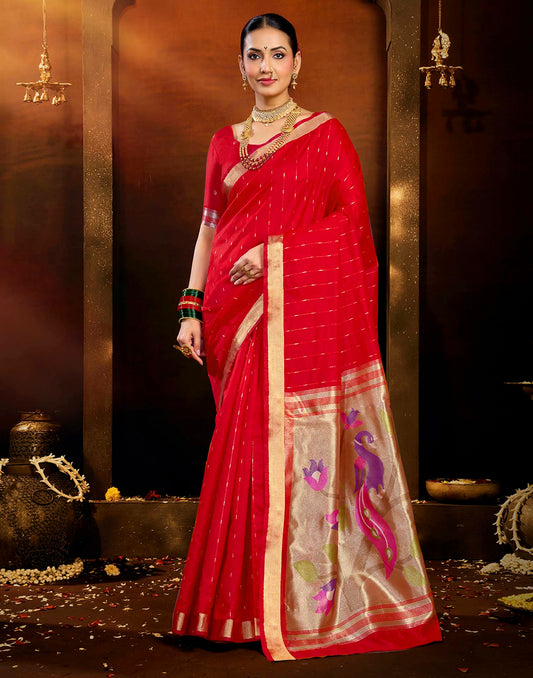 Red Silk Woven Paithani Saree