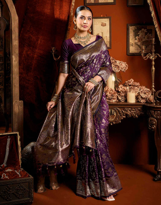 Purple Silk Woven Banarasi Saree