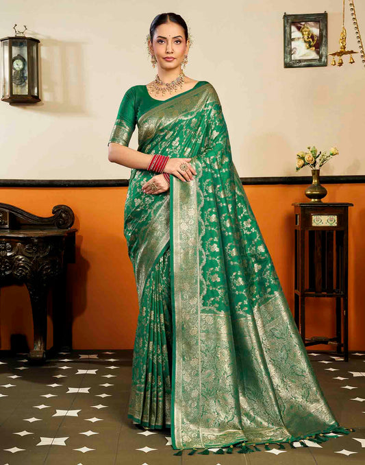 Turquoise Silk Woven Banarasi Saree