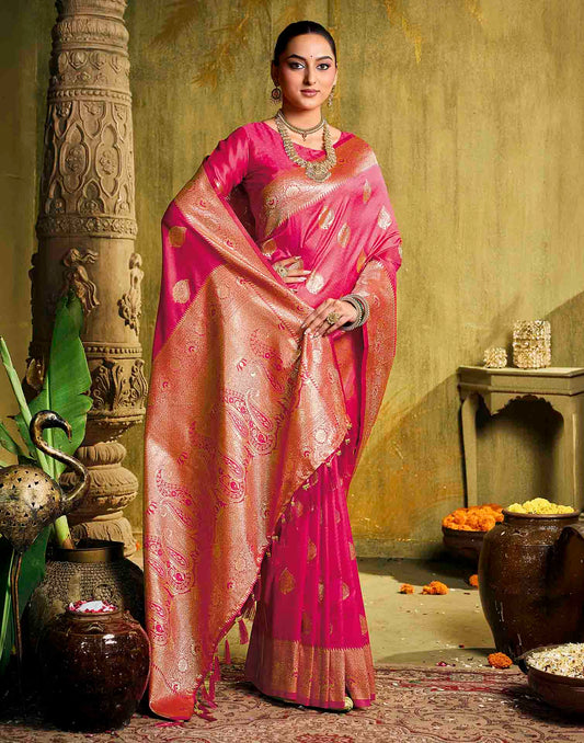 Pink Silk Woven Banarasi Saree