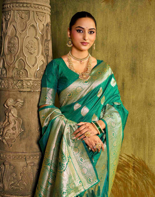 Turquoise Silk Woven Banarasi Saree