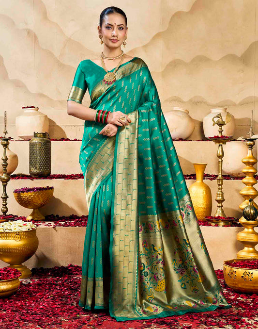 Turquoise Silk Woven Paithani Saree