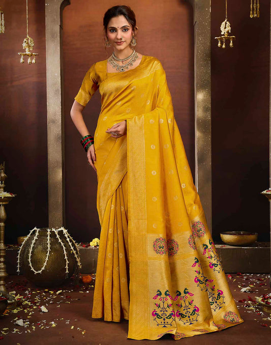 Yellow Silk Woven Paithani Saree