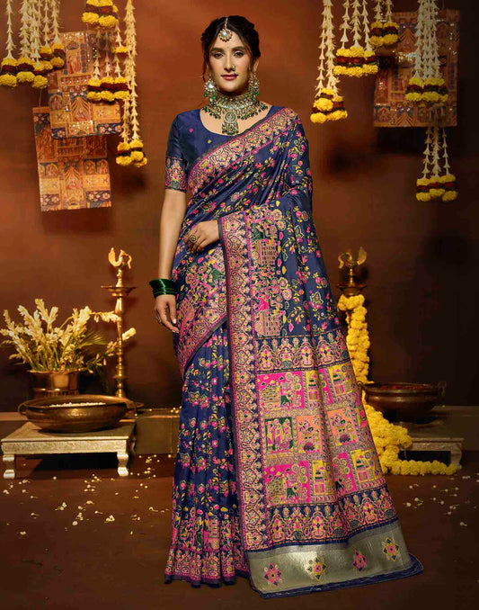 Navy Blue Silk Woven Patola Saree