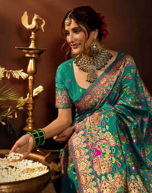 Teal Blue Silk Woven Patola Saree