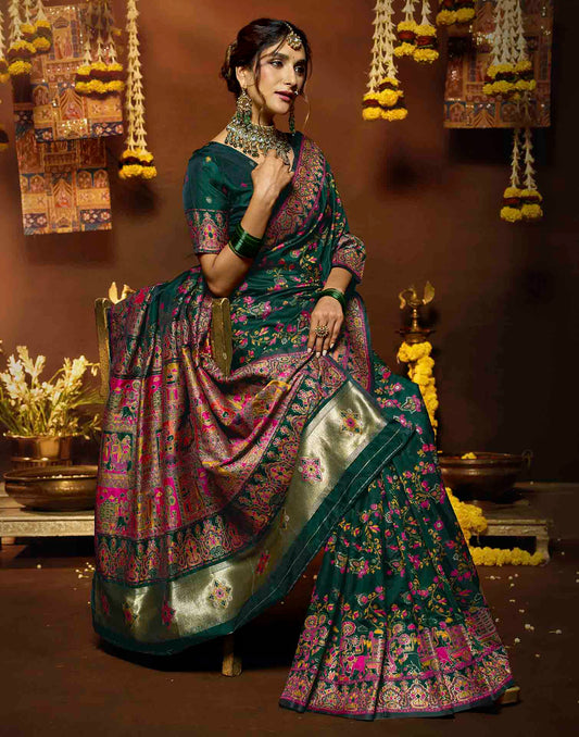 Dark Green Silk Woven Patola Saree