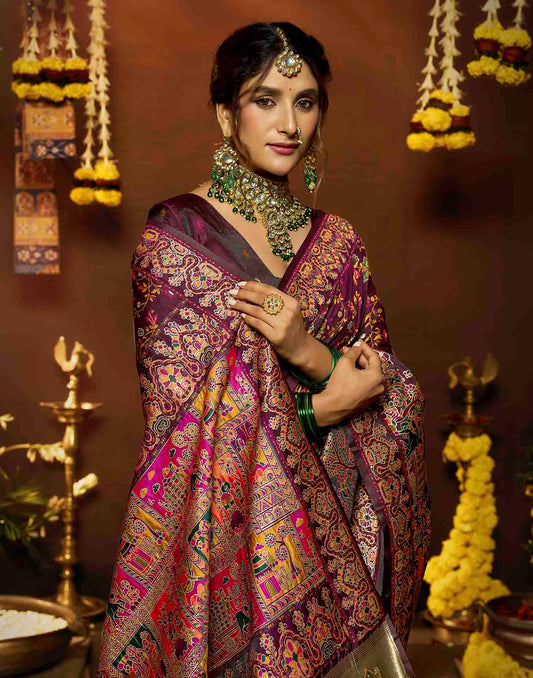Purple Silk Woven Patola Saree