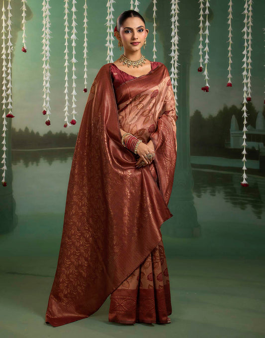 Rust Silk Woven Banarasi Saree