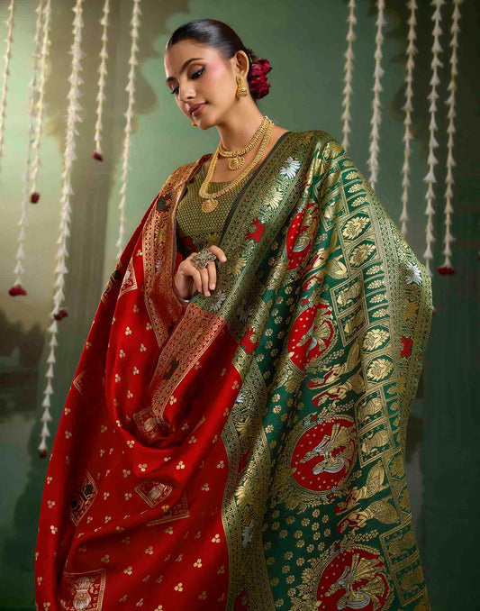 Red Silk Woven Baluchari Saree