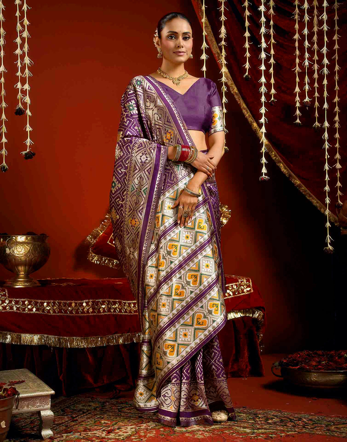 Wine Silk Woven Patola Saree - View 3