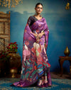 Purple Linen Floral Printed Saree