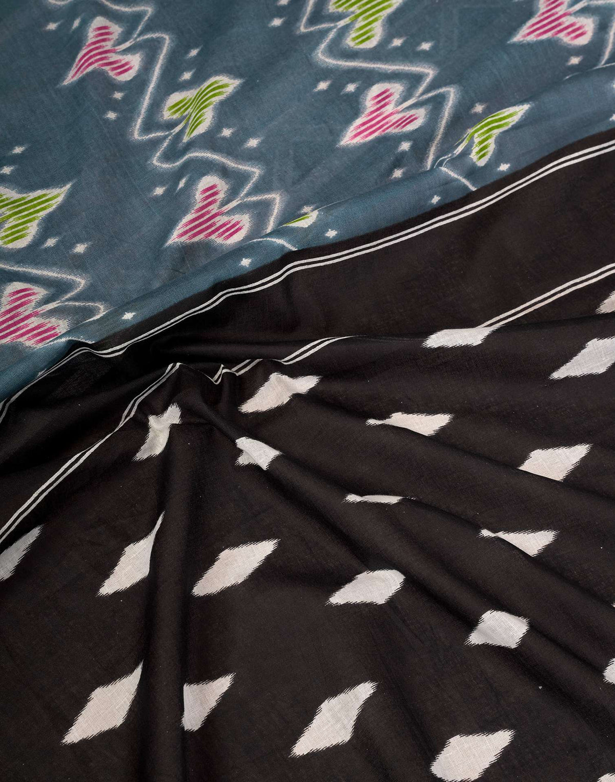 Ready To Wear Grey Cotton Ikkat Printed Saree