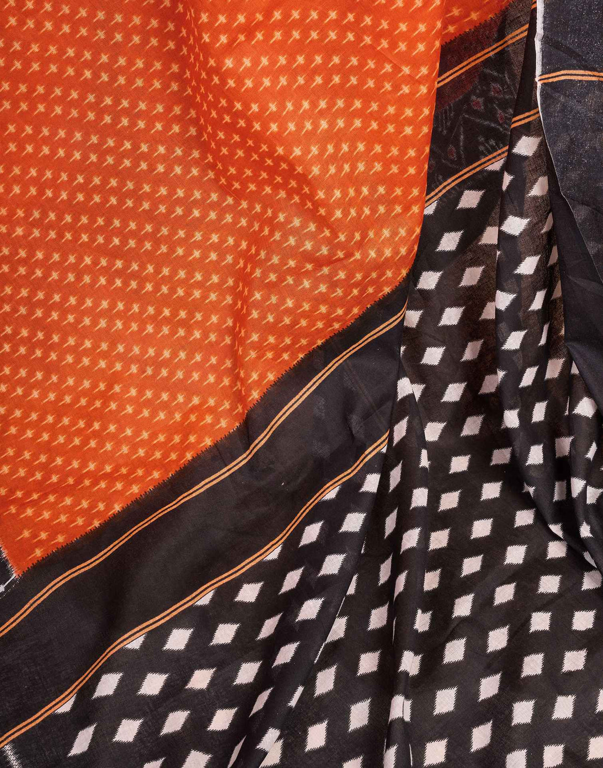 Ready To Wear Orange Cotton Printed Saree