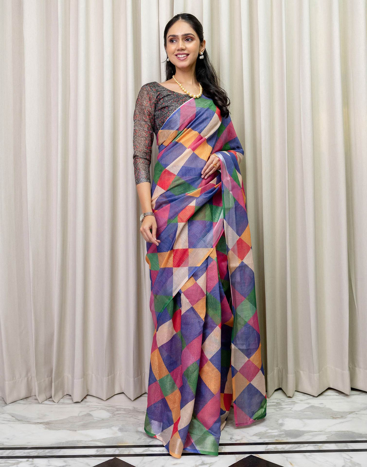 Ready To Wear Multicoloured Cotton Printed Saree