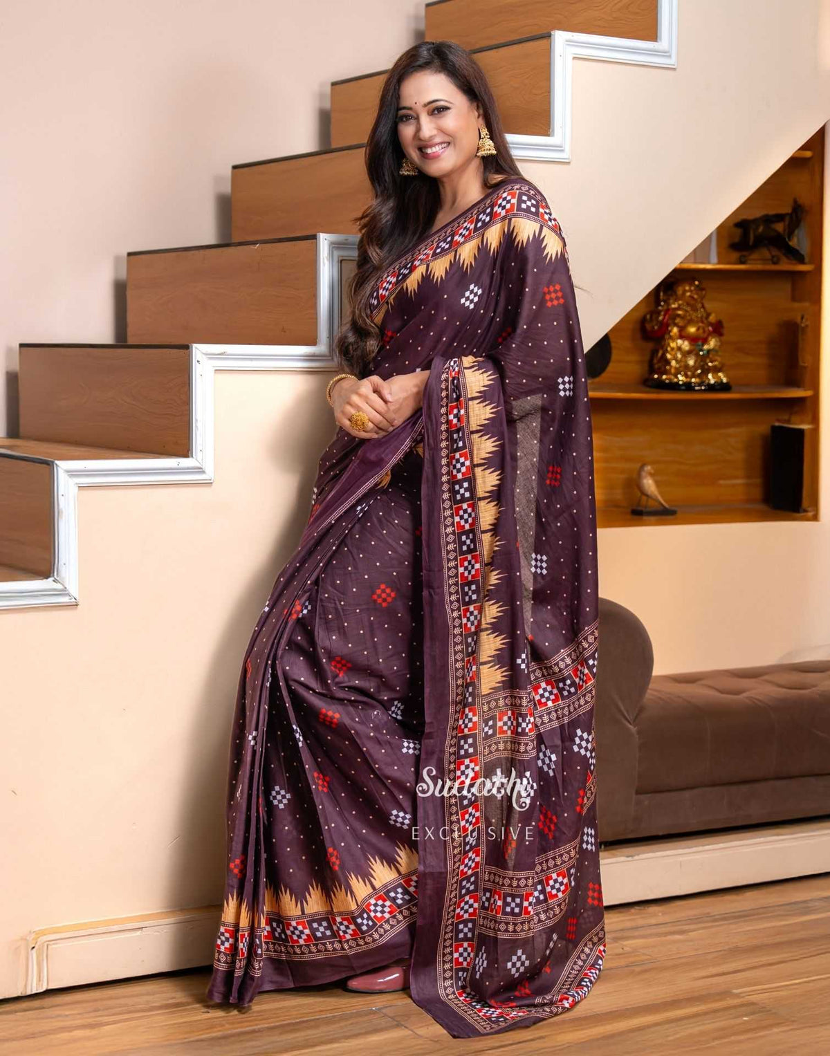 Shweta Tiwari Plum Wine Ready To Wear Cotton Saree