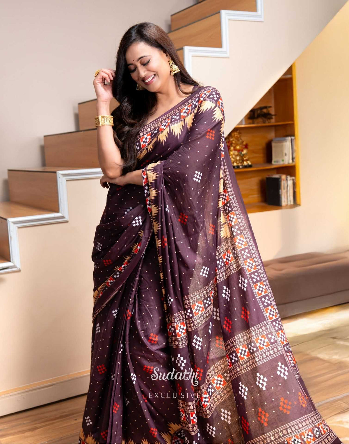 Shweta Tiwari Plum Wine Ready To Wear Cotton Saree