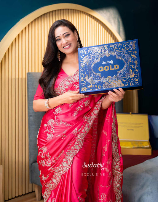 Shweta Tiwari Blush Pink Sequin Embroidered Silk Saree