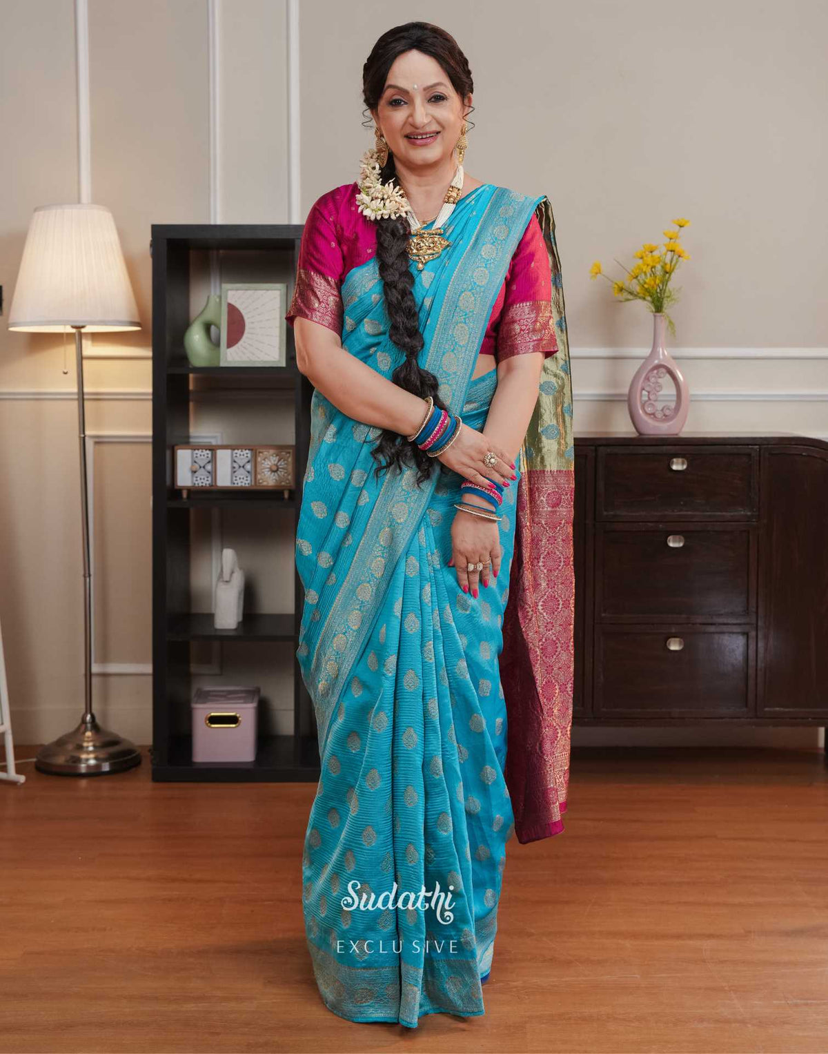 Upasna Singh Blue Silk Woven Banarasi Saree